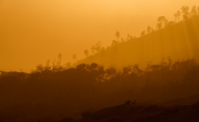 Amazing Sunrise on on the mountain  Ijen  Java ,Indonesia.