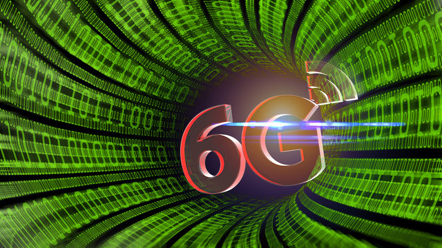 6G logo sign network wireless systems and internet of things background concept.