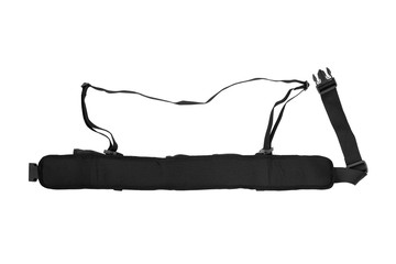 Modern black bandolier isolated on a white background. Accessory for convenient carrying of...
