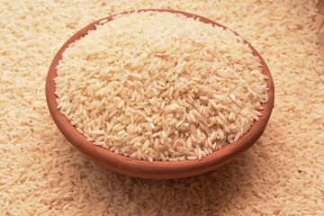 rice in mud bowl and pot