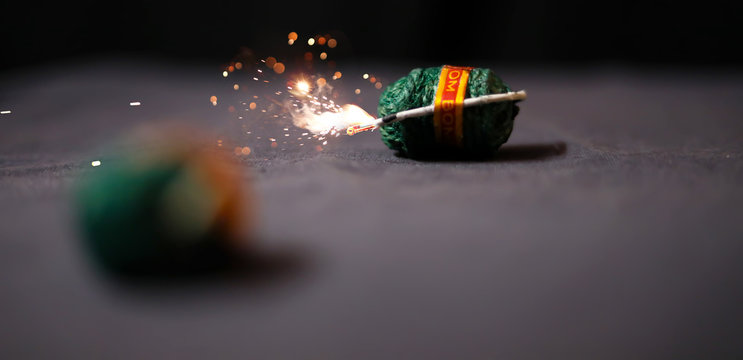 Diwali Fire Bomb Cracker On Black Background