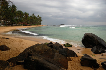 The big rocks and the ocean in Dalawella, Sri Lanka