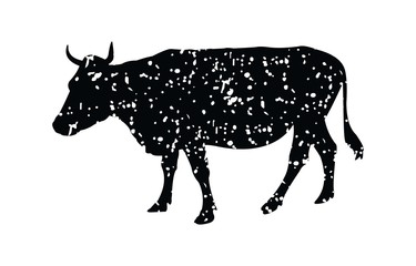 Silhouette of a cow. of farm animals cows isolated on white.