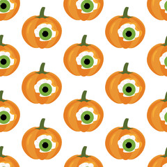 Halloween pumpkin with eye seamless pattern