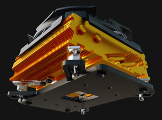 Naklejka premium Active CPU cooler with the copper finned heat-sink and the fan. 3d rendering.