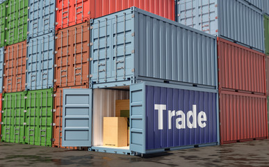 Stacks of Freight containers. 3D Rendering