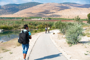Travel guy in Israel country mountains
