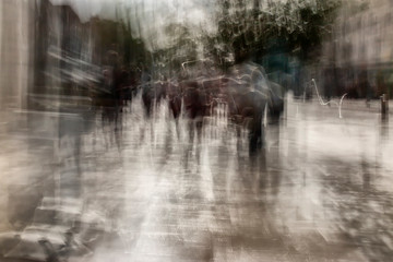 Street abstract - long exposure of people on the high street - intentional camera shake to introduce an impressionistic effect and light trails