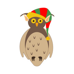 Owl in christmas costume illustration