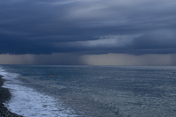 Thunderstorm on the Black Sea on a hot summer day