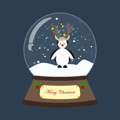 Penguin in christmas costume in snowball