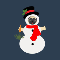 Pug in snowman costume illustration