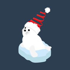 Seal in christmas costume illustration