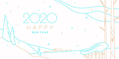 Background with the inscription Happy New Year. Vector illustration in flat style with gold lines.