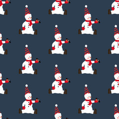 Snowman in christmas costume seamless pattern
