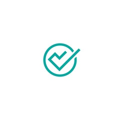 Valid Seal icon. Blue tick made of thread or line in circle. Flat OK sticker icon. Isolated on white.