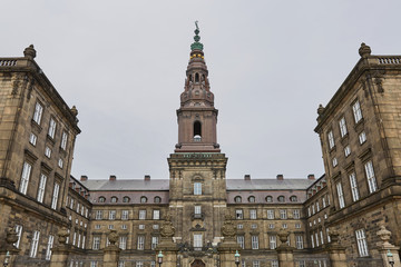 Fototapeta na wymiar Wide angle view of the main building and the Platz in front of Christiansborg Slot Copenhagen, Denmark