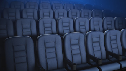 Fototapeta premium Empty cinema hall during the premiere. 3d rendering.