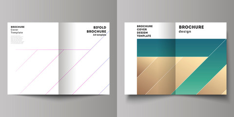 The vector layout of two A4 format modern cover mockups design templates for bifold brochure, magazine, flyer, booklet, annual report. Creative modern cover concept, colorful background.