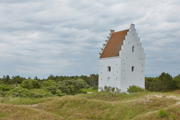Fototapeta premium Den Tilsandede Kirke, also known as The Buried Church or The Sand-Covered Church near Skagen Denmark