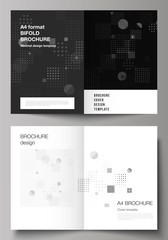Vector illustration layout of two A4 format modern cover mockups design templates for bifold brochure, magazine, flyer, booklet, annual report. Abstract vector background with fluid geometric shapes.