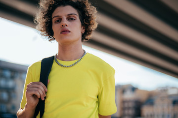 Confident teenager with piercing outdoors stock photo