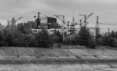 Naklejka na ściany i meble The Unfinished and Abandoned Reactors Number 5 and 6 at the Chernobyl Power Plant in Ukraine