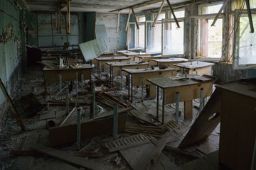 Classroom in the Evacuated City of Pripyat in the Chernobyl Exclusion Zone