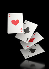 Falling playing cards on a white background. Playing cards are flying. Concept of win or gambling. Poker and card games games 3D rendering illustration