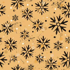 Christmas seamless pattern with snowflakes in old retro style. Repeated vintage pattern grunge design for wrapping paper, background. Craft paper imitation. Snow, snowfall. Christmas or New Year mood