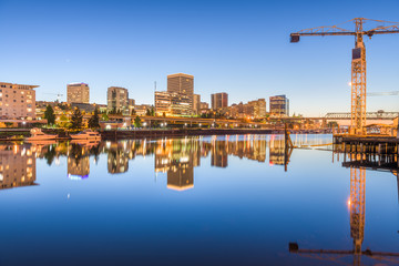 Fototapeta premium Tacoma, Washington, USA downtown skyline at dusk