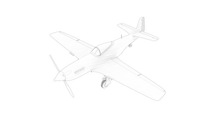 3d rendering line illustration of a world war 2 fighter plane
