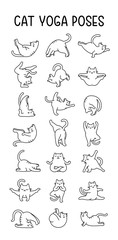 Collection Of Vector Hand Drawn Doodle Illustration Of Cats Doing Yoga Pose & Asana, Zen Meditation Namaste