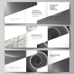 Vector layout of square format covers design templates for trifold brochure, flyer, magazine. Geometric abstract background, futuristic science and technology concept for minimalistic design.