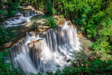 Beautiful waterfall nature scenery of deep forest in summer day