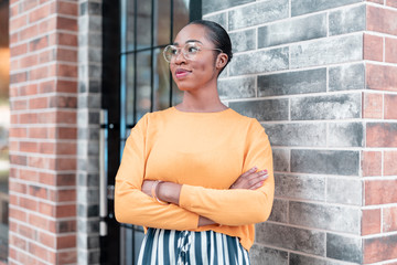 Smiling woman spending day outdoors stock photo