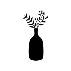 Vector illustration of a bunch of leaves in a bottle silhouette.