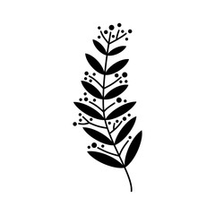 Vector illustration of a berry, leaf and vine silhouette.
