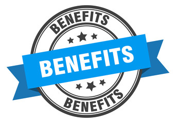 benefits label. benefits blue band sign. benefits