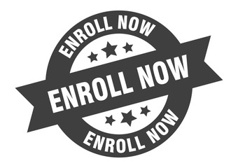 Obraz premium enroll now sign. enroll now black round ribbon sticker