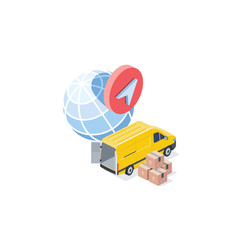 World delivery van cargo. Vector 3d isometric, color web icon, new flat style. Creative illustration design, idea for infographics.