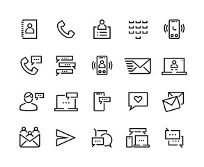 Icon contact us. Social network communication, mobile message and internet chat pictograms. Vector logo info service chat and support centre conversation with customer set on white background
