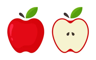 Fotobehang Red Apple Icon. Vector red apples that are split in half from the white background. © anuwat