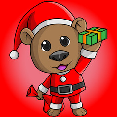 Illustration of cute cartoon bear wearing a Christmas costume