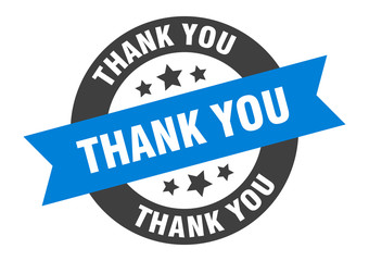 thank you sign. thank you blue-black round ribbon sticker