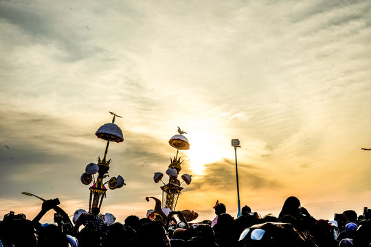 Batabuik pariaman traditional ceremony. enters a bdaya event which is held once a year