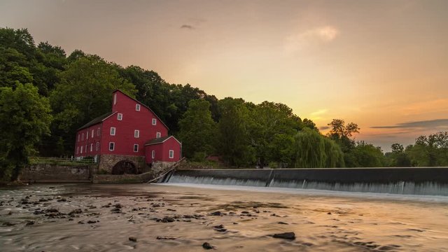 Red Mill, Clinton New Jersey, Sunset Timelapse Video