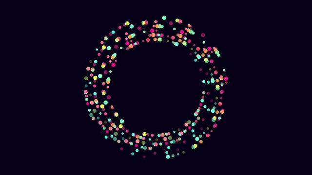 Round colored frame of rotating particles, balls. Flat style. Looped animation. 4K. Alpha channel. Isolate oneself.