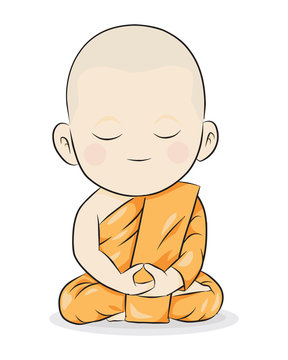 The monk doing meditation. vector illustration isolated cartoon hand drawn