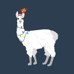 Llama in Christmas costume illustration